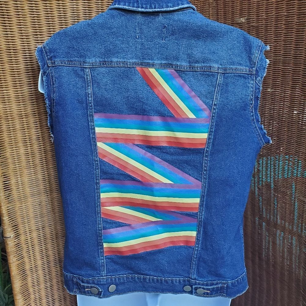 Love Rainbow Denim Vest L